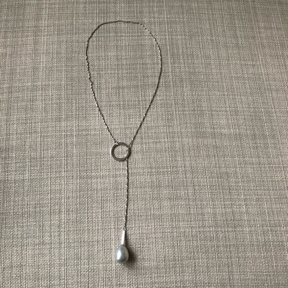 New Grey Shell baroque shaped quality Pearl and Sterling Silver Lariat - Picture 1 of 10